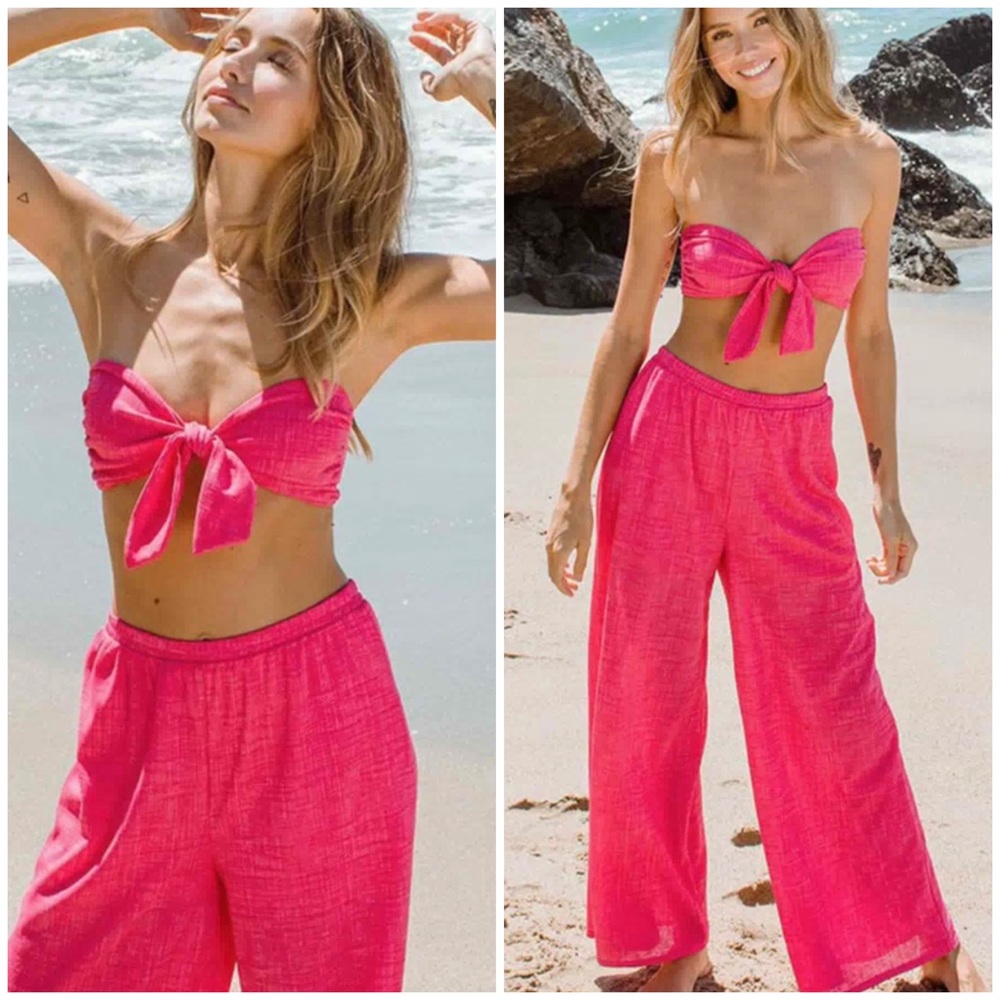 #39 Fuscia Self tie tube top and pants set